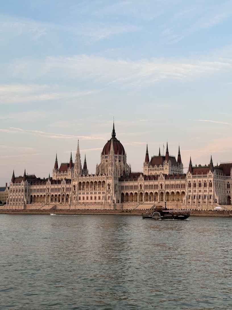 hungarian parliament building at sunset in budapest