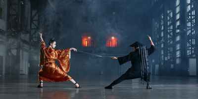 man and woman in their game character costumes