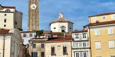 historic venetian style square in piran slovenia