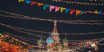 colorful christmas illumination in city at night