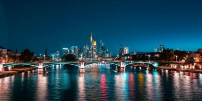 a bridge in a city at night